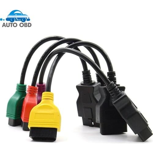 4Pcs/Set For Fiat Ecu Scan Adaptor Connector 16pin OBD2 16pin Cable OBD Cable For Fiat Alfa Romeo Three Color (4 Pieces/ Set)