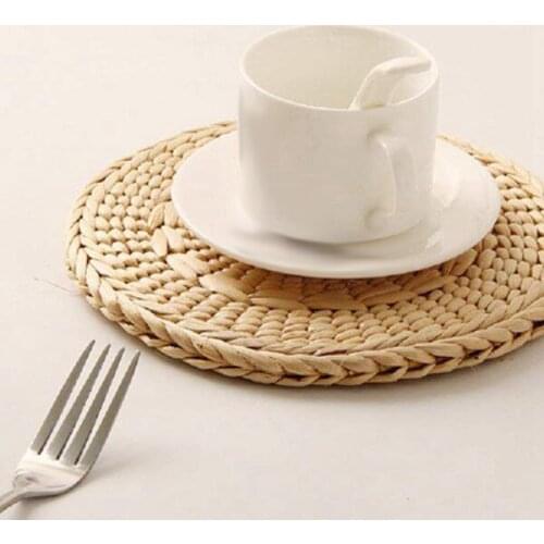 4 Pack Woven Placemats,Coaster,Round Corn Husk Placemat Rattan Tablemats,for Tea Coffee,Heat Insulation Pads,9.8Inch-ABUX