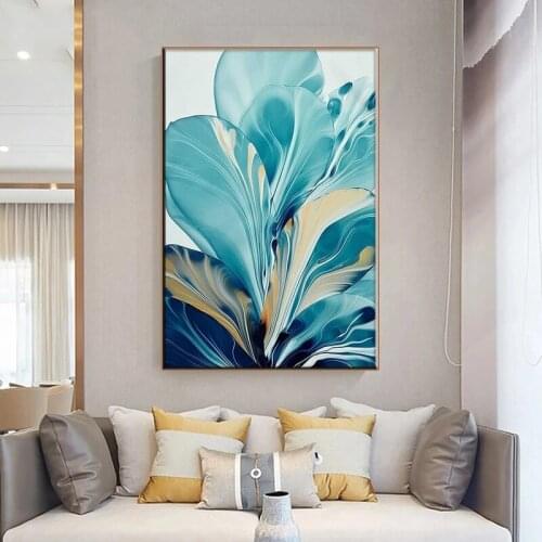 Nordic Abstract Big Flower And Leaf Painting Style Poster Living Room Interior Canvas Wall Picture Canvas Painting