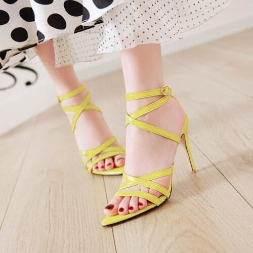 BigSize 9 10 11 12 13 14 15 16 17 high heels sandals women shoes woman summer ladies Pointed ribbon Roman buckle sandals