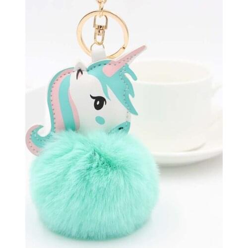 Pom Unicorn Keychain Rabbit Fur Ball Horse Key chain porte clef holder fluffy pompon Bag Car Key Ring For Women Accessories