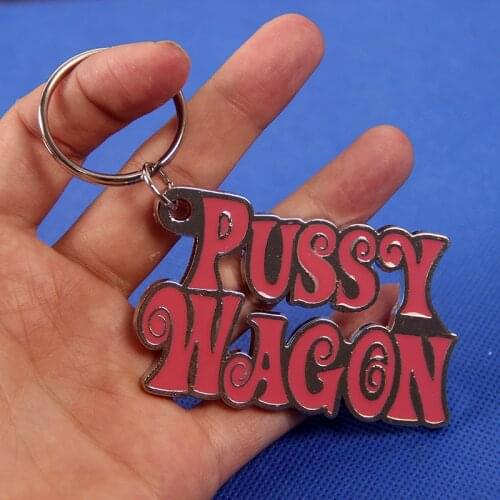 Zinc Alloy PUSSY WAGON Keychain Pink Letter Key Chains for Woman Bags Cool Keyring for Man Fashion Key Ring Holder Accessories
