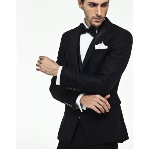 Black One Button Peaked Lapel Men Suits (Jacket+Pant+Vest+tie)Fashion Terno Masculino Custme Made Wedding Party Prom Tuxedos