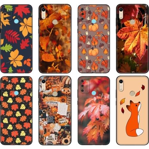 Black tpu Case For Honor 8a Prime 8s 9 10X Lite 9A 9C 9X Premium Pro 9S Case Cover Autumn leaves fall fox pumpkin Halloween