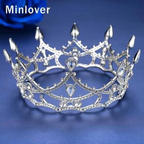 Minlover Elegant Rhinestone Ladies Crown Silver Color Hair Accessories Jewelry Crystal Bridal Crown Tiara For Women Gift HG130