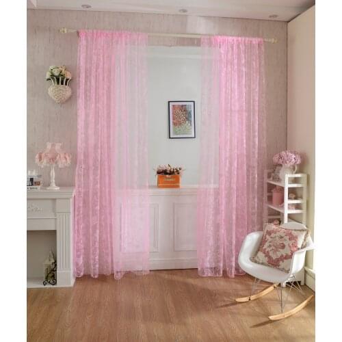 Flocking Butterfly Flowers Sheer Curtain Panel Window Tulle Home Bedroom Decor - 100*200cm