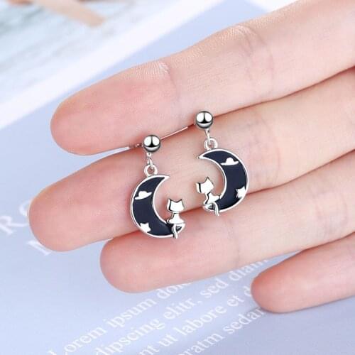 Foxanry Prevent Allergy 925 Sterling Silver New Fashion Charm Women Girl Exquisite Cat Creative Earrings Birthday Party Gifts