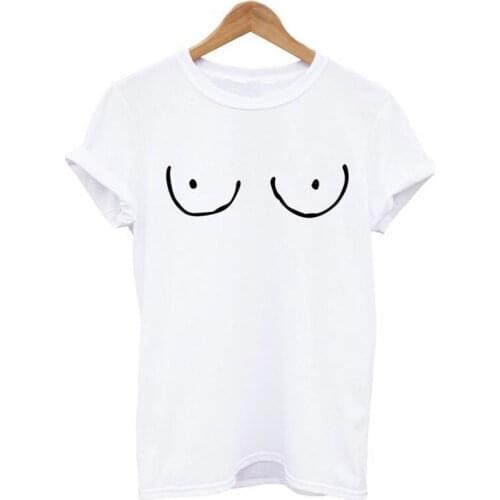 2021 Funny Summer T-shirts Women Casual TITTIES BOOBS Print Short Sleeve T Shirt Woman Clothes White Tops Oversize Tee Shirt