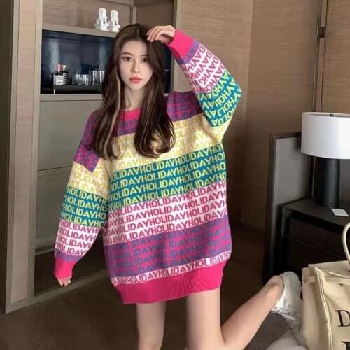 Korobov Korean O Neck Long Sleeve Streetwear Pullovers Japanese Harajuku Letter Knitted Sueter Mujer Vintage Oversize Sweater
