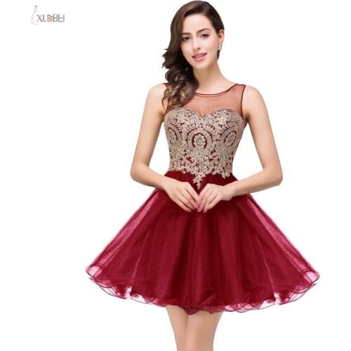 Burgundy Tulle Short Homecoming Dresses 2019 Elegant A line graduation gown Scoop Neck Sleeveless vestidos de graduacion
