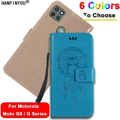 For Motorola Moto G9 G Play / Power 3D Embossed Owl Feather Flip Leather Wallet Phone Case Magnetic button Cover With Card Slot