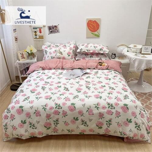 Liv-Esthete Bedclothes Bed Sheet Bed Linen Set Bedding Set Lovely Pink Flowers Duvet Cover Double Single Twin Kids Pillowcase