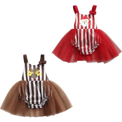 FOCUSNORM 0-12M Lovely Baby Girls Boys Romper Dress Outfits Thanksgiving/Christmas Day Striped Cartoon Sleeveless Lace Jumpsuits