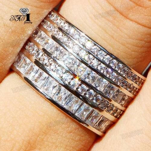 YaYI Fine Jewelry Princess Cut White Claw Set Over 200pcs Little Cubic Zirconia Silver Color Wedding Party Lovers Rings
