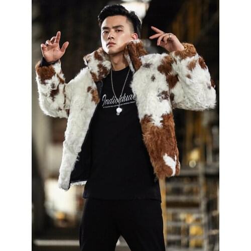 2019 New Mens Shearling Jacket Short Fur Coat Wool Coat Stand Collar Thick Warm Full Fur Jacket Mens Winter Coats