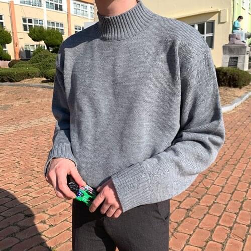 Winter new half turtleneck sweater mens loose Korean version of the trend of sweaters thickened middle neck bottoming sweater