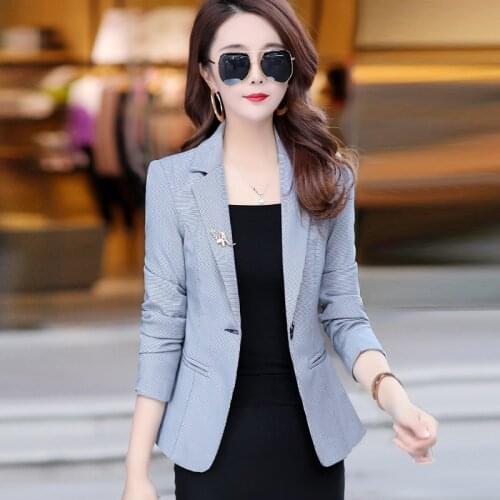 2020 Autumn Spring Plaid Womens Blazer Elegant fashion casual Lady Blazers Coat Female Big S-3XL Business Jacket Formal Suit