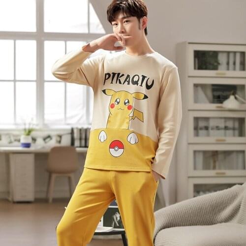 Cartoon Pikachu 2021 New Spring Summer Pajama Sets For Men Women Ventilate Cotton Japan Style Home Wear Couple Pyjamas