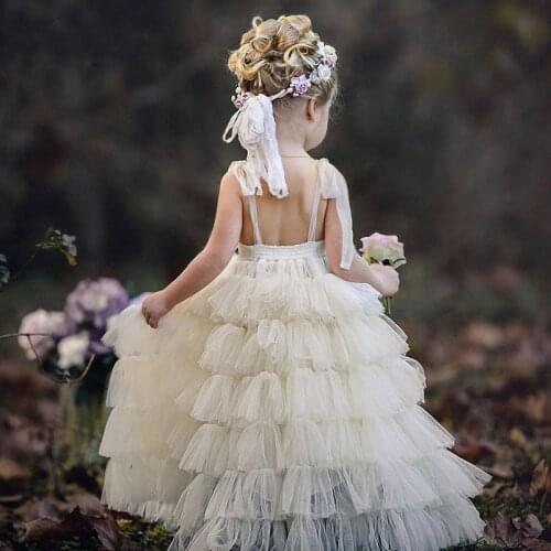 Ivory White Flower Girl Dresses Tiered Backless Kids Dress Holy First Communion Dresses Formal Party Gowns for Girls