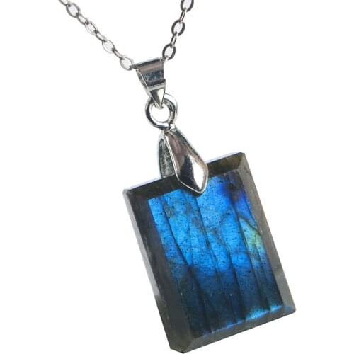 Genuine Natural Labradorite Blue Light Gems Rectangle Shape Stone Charm Lady Jewelry Pendant 20*15*6mm