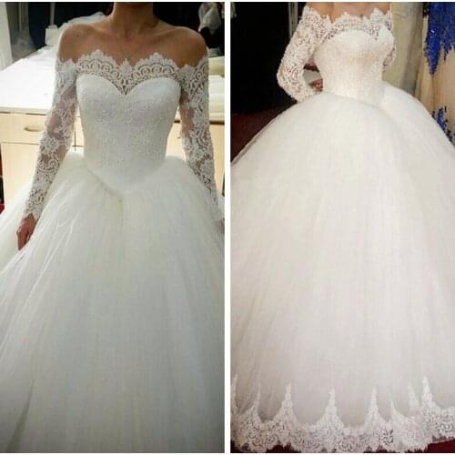 Empire Lace Appliques Bateau Long Sleeves Wedding Dresses 2019 A-Line Bridal Gowns Formal Long Vestidos De Mariee Spring Garden