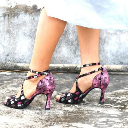 Samisoler Latin Dance Shoes Rainbow Colors bright PU Womens Salsa elegant Ballroom dancing shoes soft tango dance shoes heel