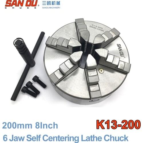200mm 8 Inch 6 Jaw Lathe Chuck Self Centering SANOU K13-200 Hardened Reversible Mounting Tool for Drilling Milling Woodworking