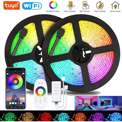 Tuya LED Strip Light RGB 5050 Flexible Ribbon Tape 12V Bedroom Decor Luzes Bluetooth Smart WIFI Control Work With Alexa Google