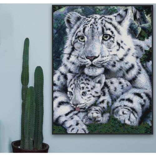Embroidery Needlework Tiger Mother And Cub Cotton Thread Cross-Stitch Kits for Home Decor D171