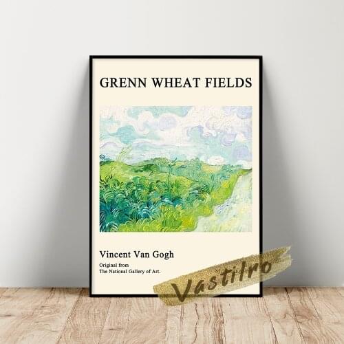 Vincent Van Gogh Museum Exhibition Poster, Green Wheat Fields Auvers Oil Painting, Van Gogh Retro Impression Scenery Wall Art