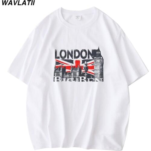 WAVLATII New 2021 Men London Pattern Summer T shirts Tops Male Short Sleeve Cotton White Khaki Tees WMT2105