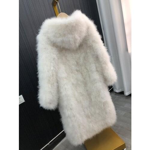 Length with cap Fluffy Feather marabou Jacket Winter Womens Clothing Outerwear Warm Coat Eveningwear Wifes gift Turkey feather