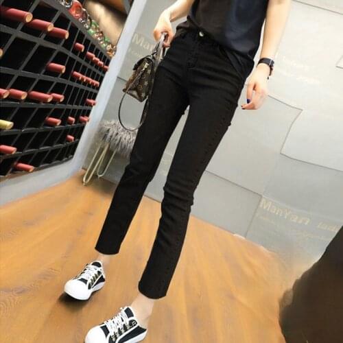 Women 2021 Spring Autumn New Fashion Loose Straight Jeans Female High Waist Holes Trousers Ladies Solid Color Denim Pants P59