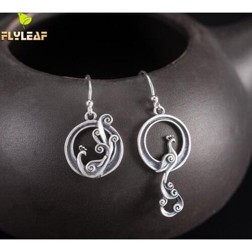 925 Sterling Silver Vintage Phoenix Drop Earrings For Women Chinese Style Lady Party Fine Jewelry Holiday Gift Flyleaf