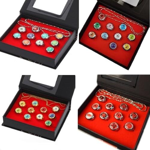 10pcs/set Cartoon Akatsuki Shippuuden Jewerly Cosplay Anime Rings Ninjas Fashion Table Akatsuki Membermetal Ring Accessory Set