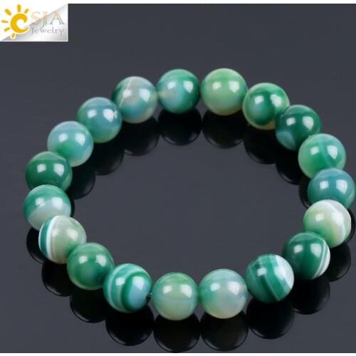 CSJA Natural Gem Stone Onyx Agates Bracelets & Bangles Green Vein Mala Yoga Beads Meditation Healing Energy Fashion Jewelry F114