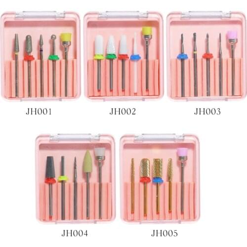 5 PCS/Set Diamond Ceramic Tungsten Steel Silicone Nail Drill Bits Manicure Clean Cuticle Milling Cutter Sander Nail File Tools