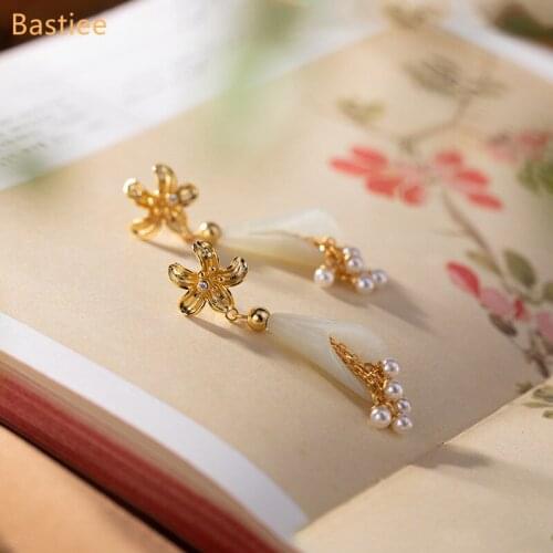 Bastiee 925 Sterling Silver Earrings Earings Fashion Jewelry Jade Golden Plated Korean Earrings Dangle Earrings