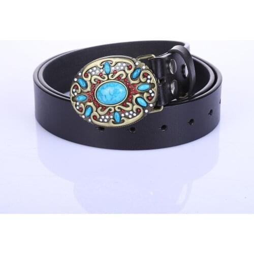 Western Cowboy Belt dermis Turquoise rhinestone restore ancient ways green tube novelty belts is universal for men and women