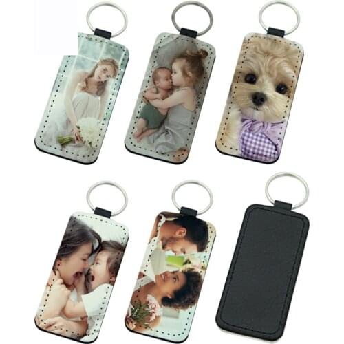 Sublimation blank leather keychains Rectangle heart round key ring hot transfer printing leather materials 30pieces/lot