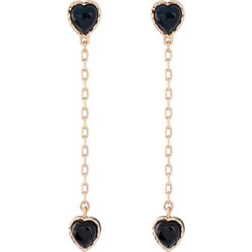 Black Resin Heart Long Chain Pierced Earrings High Quality Vintage Indian Drop Earrings For Gift Women Trendy Jewelry