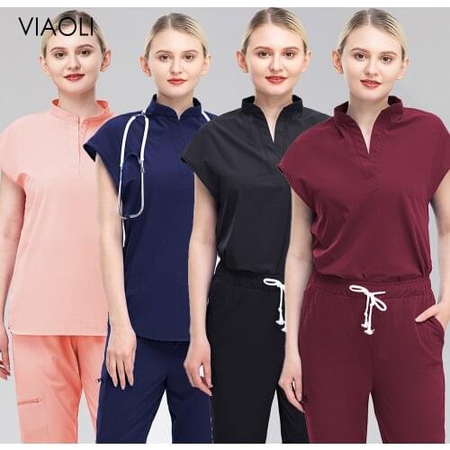 Elastic Spandex Clinic Suit Hospital Doctor Clothing Breathable Cloth Heathy Beauty Wear Nursing Uniforms Female Scrubs Workwear