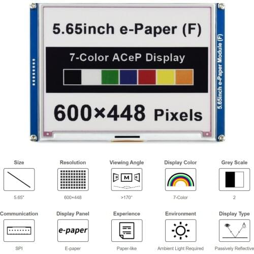 5.65" ACeP 7-Color Epaper Eink E-paper E-ink Display Screen Module Kit for Raspberry Pi Zero W WH 3B Plus 3 4 for Arduino STM32