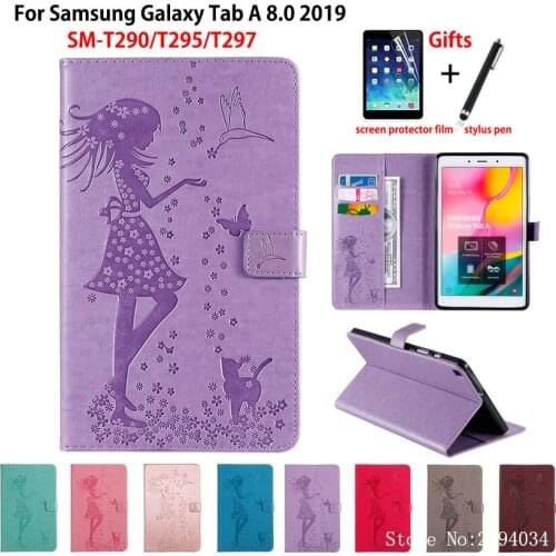 SM-T290 Case For Samsung galaxy tab A 8.0 2019 SM-T295 T290 T295 T297 Cover Funda Tablet Girl Cat Embossed Stand Shell +Gift