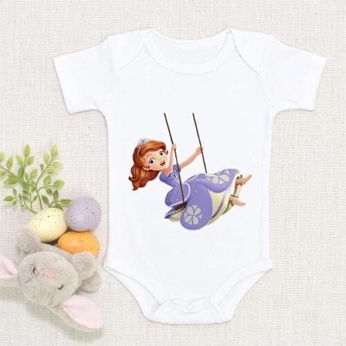 0-24M VOGUE Princess Sofia Play on A Swing Print Baby Girls Toddler Romper Cartoon Funny Infant Jumpsuit Kawaii Newborn Bodysuit