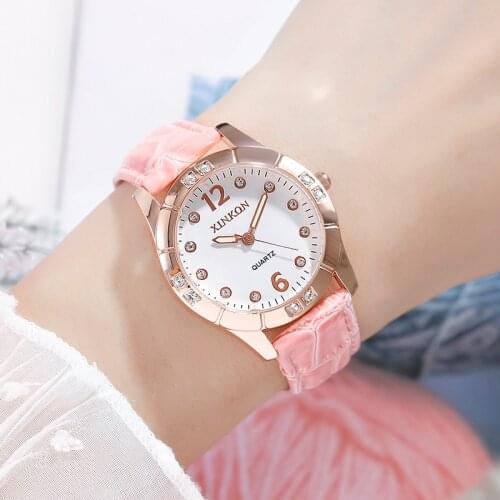Korean version of fashion waterproof womens watch digital scale diamond-encrusted student belt watch wholesale hair