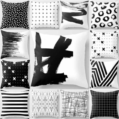 Beauty different geometry black gray white pattern pillow case short plush square thick pillow cover size 45cm by 45cm