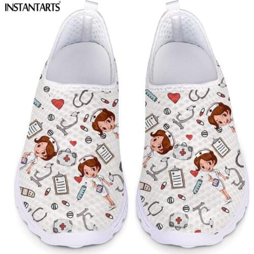 INSTANTARTS White Nurse Medical Casual Nusing Shoes for Women Lightweight Slip On Breathable Walking Sneaker Cartoon Design