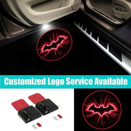 2x Wireless Red Bat Logo Door Projection Lamp Car Laser Projection Welcome Light