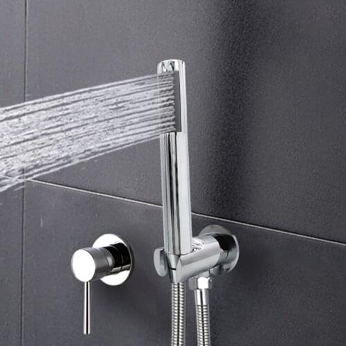 Brass Round Shower Faucet Bathroom Hot and Cold In Wall Concealed Mixer Set with Hand Spray